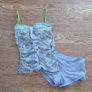 Lime Ricki Swimwear Purple, Green, Blue Tankini Set, Size Small